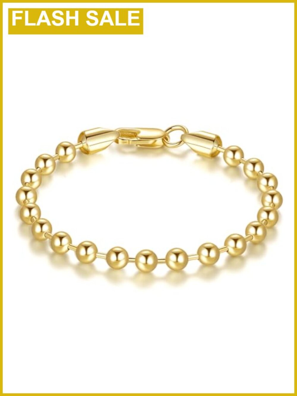14K Gold Plated Bead Chain Bracelet for Women, Lobster Claw Clasp, Minimal Style